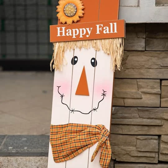 Glitzhome® 36" Double Sided Wooden Scarecrow & Pumpkin Porch Décor For Halloween & Fall 7 Glitzhome® 36" Double Sided Wooden Scarecrow & Pumpkin Porch Décor For Halloween & Fall - Image 7