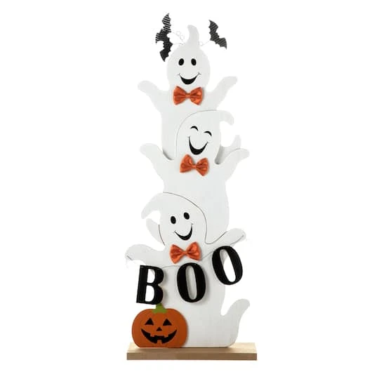 Glitzhome® 37.5" Halloween Wooden Stacked Ghost Porch Décor 1 Glitzhome® 37.5" Halloween Wooden Stacked Ghost Porch Décor
