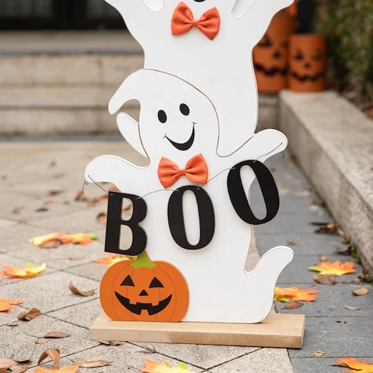 Glitzhome® 37.5" Halloween Wooden Stacked Ghost Porch Décor 5 Glitzhome® 37.5" Halloween Wooden Stacked Ghost Porch Décor - Image 5