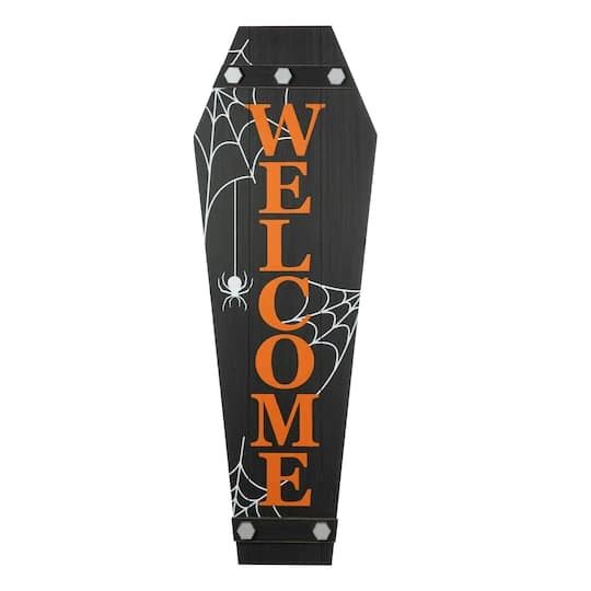 Glitzhome® 42" Halloween Wooden Welcome Coffin Porch Décor 1 Glitzhome® 42" Halloween Wooden Welcome Coffin Porch Décor