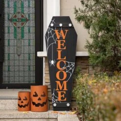 Glitzhome® 42" Halloween Wooden Welcome Coffin Porch Décor 11 Glitzhome® 42" Halloween Wooden Welcome Coffin Porch Décor -Halloween Decor Shop D645635S 2