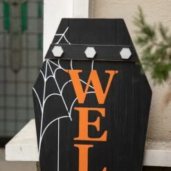 Glitzhome® 42" Halloween Wooden Welcome Coffin Porch Décor 13 Glitzhome® 42" Halloween Wooden Welcome Coffin Porch Décor -Halloween Decor Shop D645635S 4