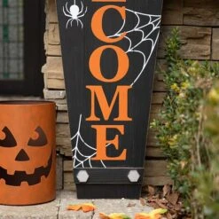 Glitzhome® 42" Halloween Wooden Welcome Coffin Porch Décor 14 Glitzhome® 42" Halloween Wooden Welcome Coffin Porch Décor -Halloween Decor Shop D645635S 5