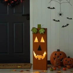 Glitzhome® 30" Lighted Halloween Wooden Pumpkin Porch Décor With Timer -Halloween Decor Shop D645636S 13