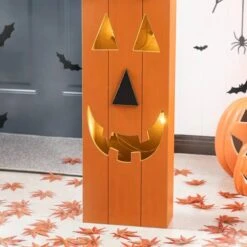 Glitzhome® 30" Lighted Halloween Wooden Pumpkin Porch Décor With Timer -Halloween Decor Shop D645636S 15