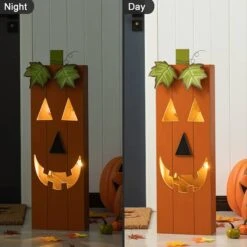 Glitzhome® 30" Lighted Halloween Wooden Pumpkin Porch Décor With Timer -Halloween Decor Shop D645636S 16