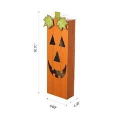 Glitzhome® 30" Lighted Halloween Wooden Pumpkin Porch Décor With Timer -Halloween Decor Shop D645636S 18