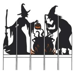 Glitzhome® 34.5" Halloween Metal Silhouette Witches With Cauldron Yard Stake Set 10 Glitzhome® 34.5" Halloween Metal Silhouette Witches With Cauldron Yard Stake Set -Halloween Decor Shop D645638S 1 1