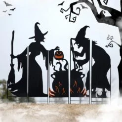 Glitzhome® 34.5" Halloween Metal Silhouette Witches With Cauldron Yard Stake Set 11 Glitzhome® 34.5" Halloween Metal Silhouette Witches With Cauldron Yard Stake Set -Halloween Decor Shop D645638S 2