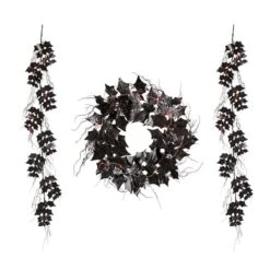 Glitzhome® Lighted Halloween Bat Garland & Wreath Set