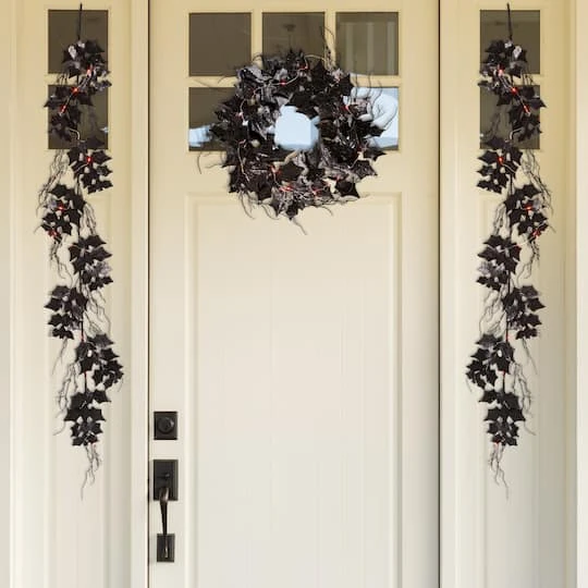 Glitzhome® Lighted Halloween Bat Garland & Wreath Set 3 Glitzhome® Lighted Halloween Bat Garland & Wreath Set - Image 3