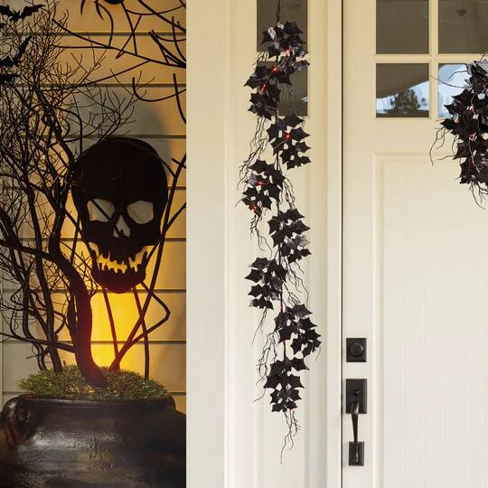 Glitzhome® Lighted Halloween Bat Garland & Wreath Set 6 Glitzhome® Lighted Halloween Bat Garland & Wreath Set - Image 6