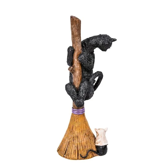 13'' Black Cat Climbing Broom Halloween Décor 1 13'' Black Cat Climbing Broom Halloween Décor