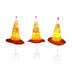 23" Pre-Lit Candy Corn Witch's Hat Garden Stakes 10 23" Pre-Lit Candy Corn Witch's Hat Garden Stakes -Halloween Decor Shop D656311S 14