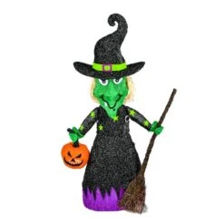 39'' Pre-Lit Green Witch With Broom Halloween Décor