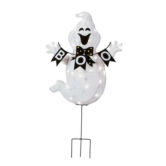 32" Pre-Lit Ghost With BOO Banner Garden Stake 1 32" Pre-Lit Ghost With BOO Banner Garden Stake