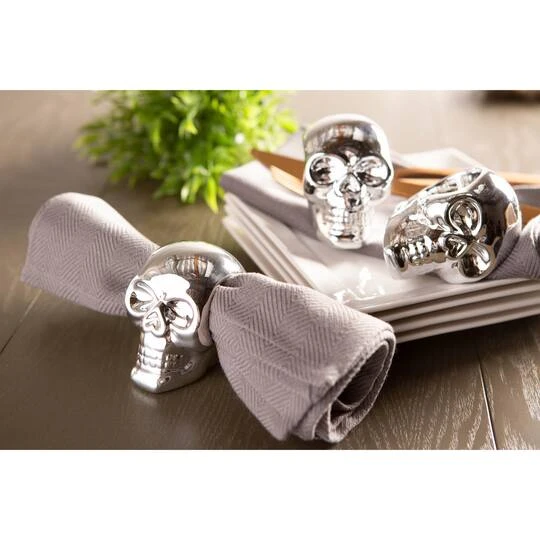 DII® Silver Skull Napkin Ring Set, 6ct. 5 DII® Silver Skull Napkin Ring Set, 6ct. - Image 5