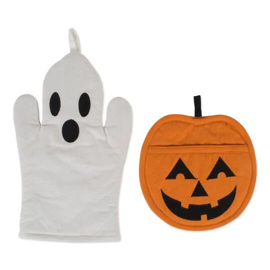 Ghost Oven Mitt & Jack O' Lantern Potholder Set 1 Ghost Oven Mitt & Jack O' Lantern Potholder Set