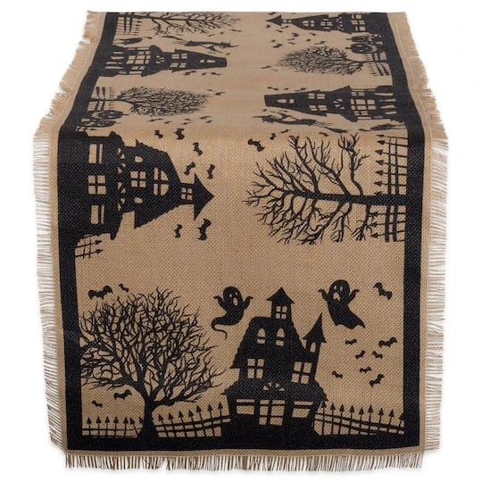 DII® 108" Haunted House Burlap Table Runner 1 DII® 108" Haunted House Burlap Table Runner