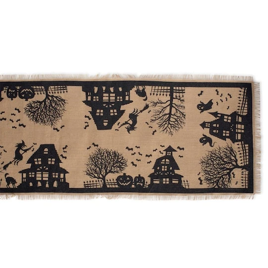 DII® 108" Haunted House Burlap Table Runner 3 DII® 108" Haunted House Burlap Table Runner - Image 3