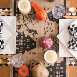 DII® 108" Haunted House Burlap Table Runner 11 DII® 108" Haunted House Burlap Table Runner -Halloween Decor Shop D666485S 5