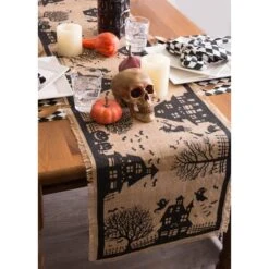 DII® 74" Haunted House Burlap Table Runner 8 DII® 74" Haunted House Burlap Table Runner -Halloween Decor Shop D666859S 2