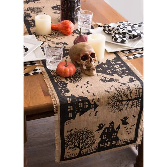 DII® 74" Haunted House Burlap Table Runner 3 DII® 74" Haunted House Burlap Table Runner - Image 3