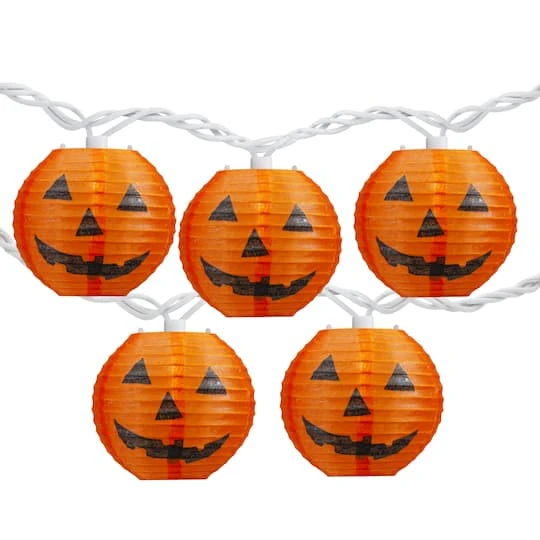 Northlight 10ct. Orange Jack-O-Lantern Paper Lantern Halloween Lights 1 Northlight 10ct. Orange Jack-O-Lantern Paper Lantern Halloween Lights