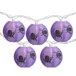 Northlight 10ct. Purple & Black Spider Paper Lantern Halloween Lights