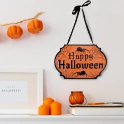 Northlight Orange & Black Happy Halloween Cauldron Pot Metal Wall Sign -Halloween Decor Shop D668604S 2