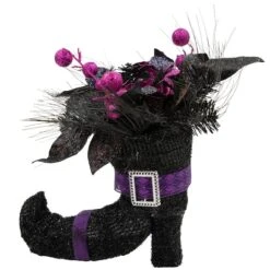 Northlight 12" Black Witch's Boot With Purple Glittered Roses Halloween Decoration 6 Northlight 12" Black Witch's Boot With Purple Glittered Roses Halloween Decoration -Halloween Decor Shop D668613S 2