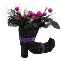 Northlight 12" Black Witch's Boot With Purple Glittered Roses Halloween Decoration 7 Northlight 12" Black Witch's Boot With Purple Glittered Roses Halloween Decoration -Halloween Decor Shop D668613S 3