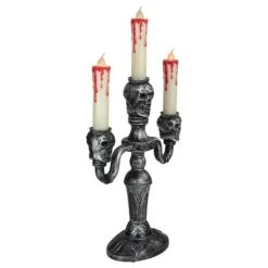 Northlight 14" Antique Silver Skull Trio Halloween Candelabra Décor 7 Northlight 14" Antique Silver Skull Trio Halloween Candelabra Décor -Halloween Decor Shop D668622S 2