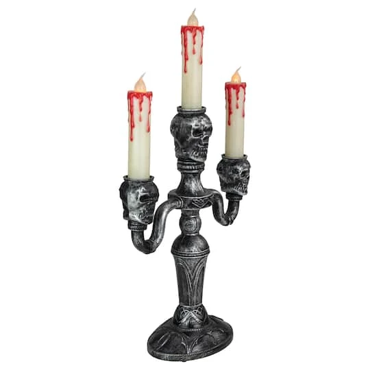 Northlight 14" Antique Silver Skull Trio Halloween Candelabra Décor 3 Northlight 14" Antique Silver Skull Trio Halloween Candelabra Décor - Image 3