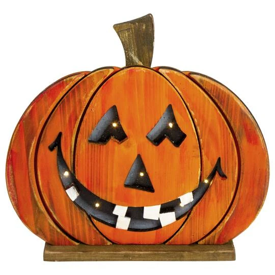 Northlight 13" LED Lighted Jack-O-Lantern Wooden Halloween Decoration 1 Northlight 13" LED Lighted Jack-O-Lantern Wooden Halloween Decoration