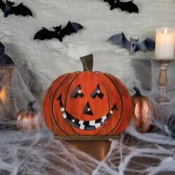 Northlight 13" LED Lighted Jack-O-Lantern Wooden Halloween Decoration 7 Northlight 13" LED Lighted Jack-O-Lantern Wooden Halloween Decoration -Halloween Decor Shop D668623S 2