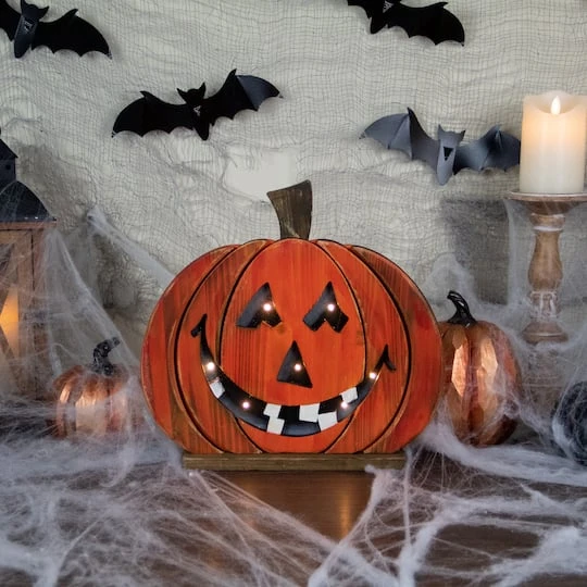 Northlight 13" LED Lighted Jack-O-Lantern Wooden Halloween Decoration 3 Northlight 13" LED Lighted Jack-O-Lantern Wooden Halloween Decoration - Image 3