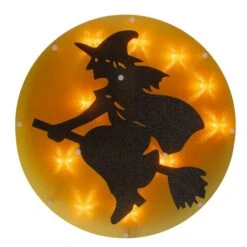 Northlight 13.75" Lighted Witch On Broomstick Halloween Window Silhouette