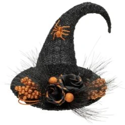 Northlight 16" Black Tinsel Witch's Hat With Orange Glittered Roses Halloween Decoration