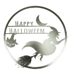 Northlight 17" Silver Flying Witch Happy Halloween Wall Sign
