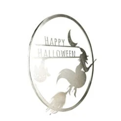Northlight 17" Silver Flying Witch Happy Halloween Wall Sign -Halloween Decor Shop D668640S 2