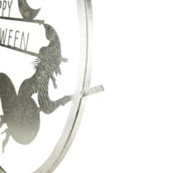 Northlight 17" Silver Flying Witch Happy Halloween Wall Sign -Halloween Decor Shop D668640S 4