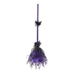Northlight 29" Purple & Black Striped Animated Witches Halloween Broom With Bat Accents 8 Northlight 29" Purple & Black Striped Animated Witches Halloween Broom With Bat Accents -Halloween Decor Shop D668648S 2