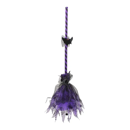 Northlight 29" Purple & Black Striped Animated Witches Halloween Broom With Bat Accents 3 Northlight 29" Purple & Black Striped Animated Witches Halloween Broom With Bat Accents - Image 3