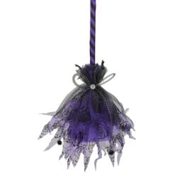 Northlight 29" Purple & Black Striped Animated Witches Halloween Broom With Bat Accents 10 Northlight 29" Purple & Black Striped Animated Witches Halloween Broom With Bat Accents -Halloween Decor Shop D668648S 4