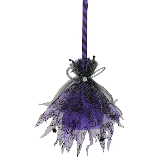 Northlight 29" Purple & Black Striped Animated Witches Halloween Broom With Bat Accents 5 Northlight 29" Purple & Black Striped Animated Witches Halloween Broom With Bat Accents - Image 5