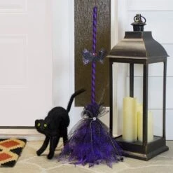 Northlight 29" Purple & Black Striped Animated Witches Halloween Broom With Bat Accents 11 Northlight 29" Purple & Black Striped Animated Witches Halloween Broom With Bat Accents -Halloween Decor Shop D668648S 5