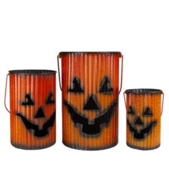 Northlight 3 Piece Black & Orange Metal Pumpkin Lantern Halloween Decoration Set