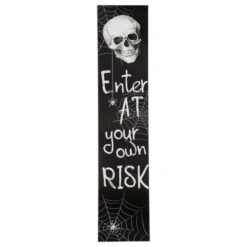 Northlight 36" Black & White Enter At Your Own Risk Wood Halloween Wall Sign