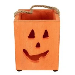 Northlight 6" Orange Wood Jack-O-Lantern Halloween Candle Lantern -Halloween Decor Shop D668667S 1 1